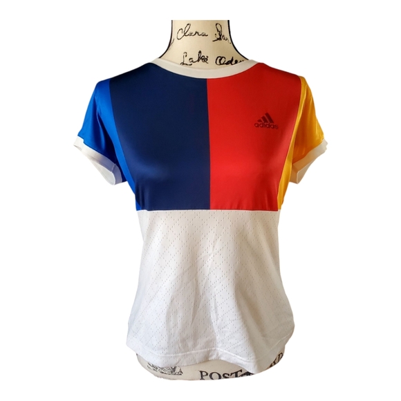 Adidas Women's Colorblock Top Blue Red Yellow White  Pharrell Williams Size M - Picture 1 of 7